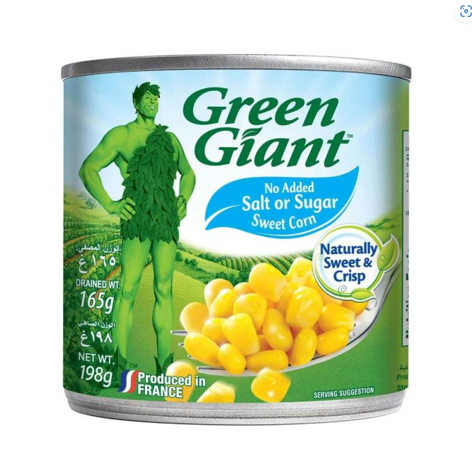 GREEN GIANT SWEET CORN CAN ZERO SALT OR SUGAR 198G