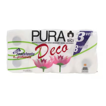 PURA TOILET ROLL DECO 3PLY 8ROLLS