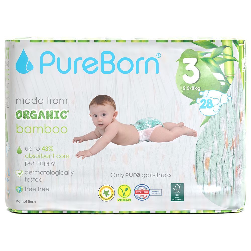 PURE BORN ORGANIC DIAPER SIZE #3 (5.5-8KG) 28PCS