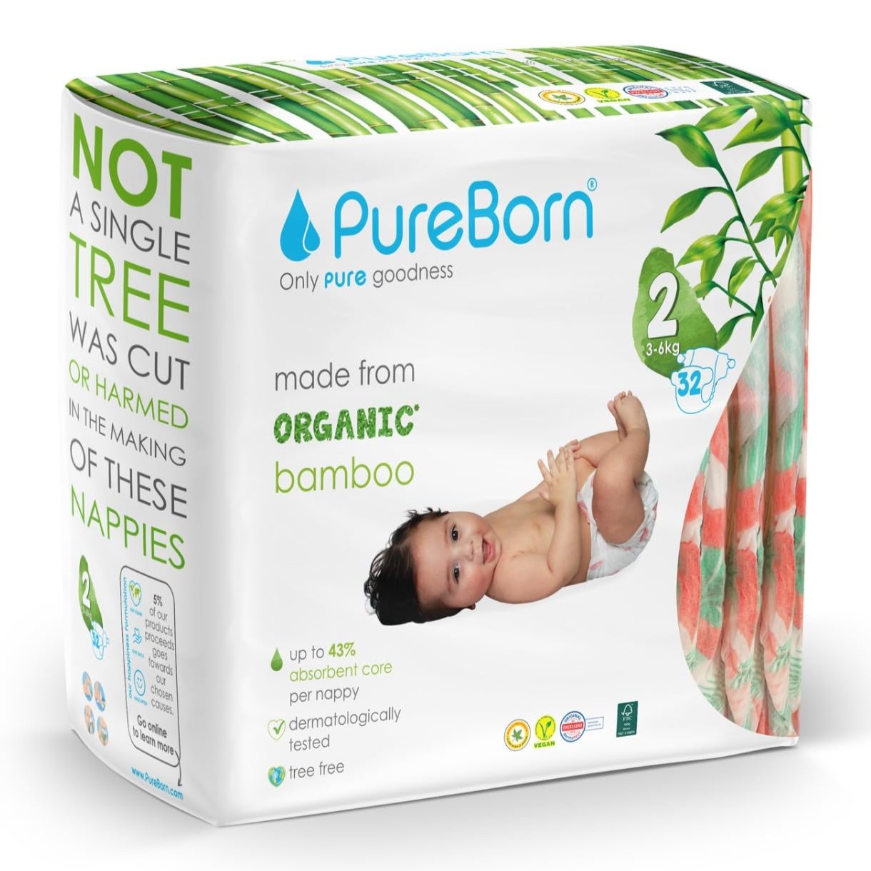 PURE BORN ORGANIC DIAPER SIZE#2 (3-6KG) 32PCS
