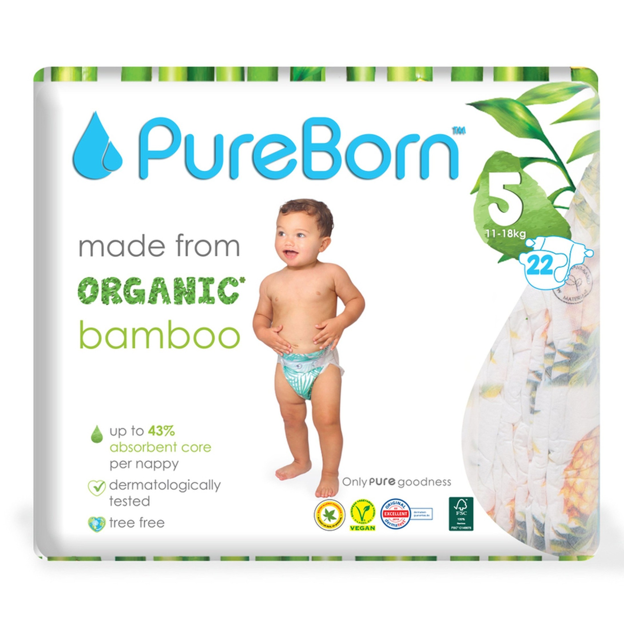 PURE BORN ORGANIC DIAPER SIZE#5 (11-18KG) 22PCS