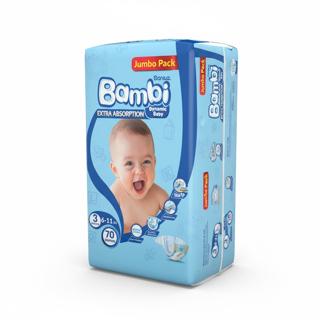 SANITA BAMBI EXTRA ABSORPTION DIAPERS MEDIUM 70S