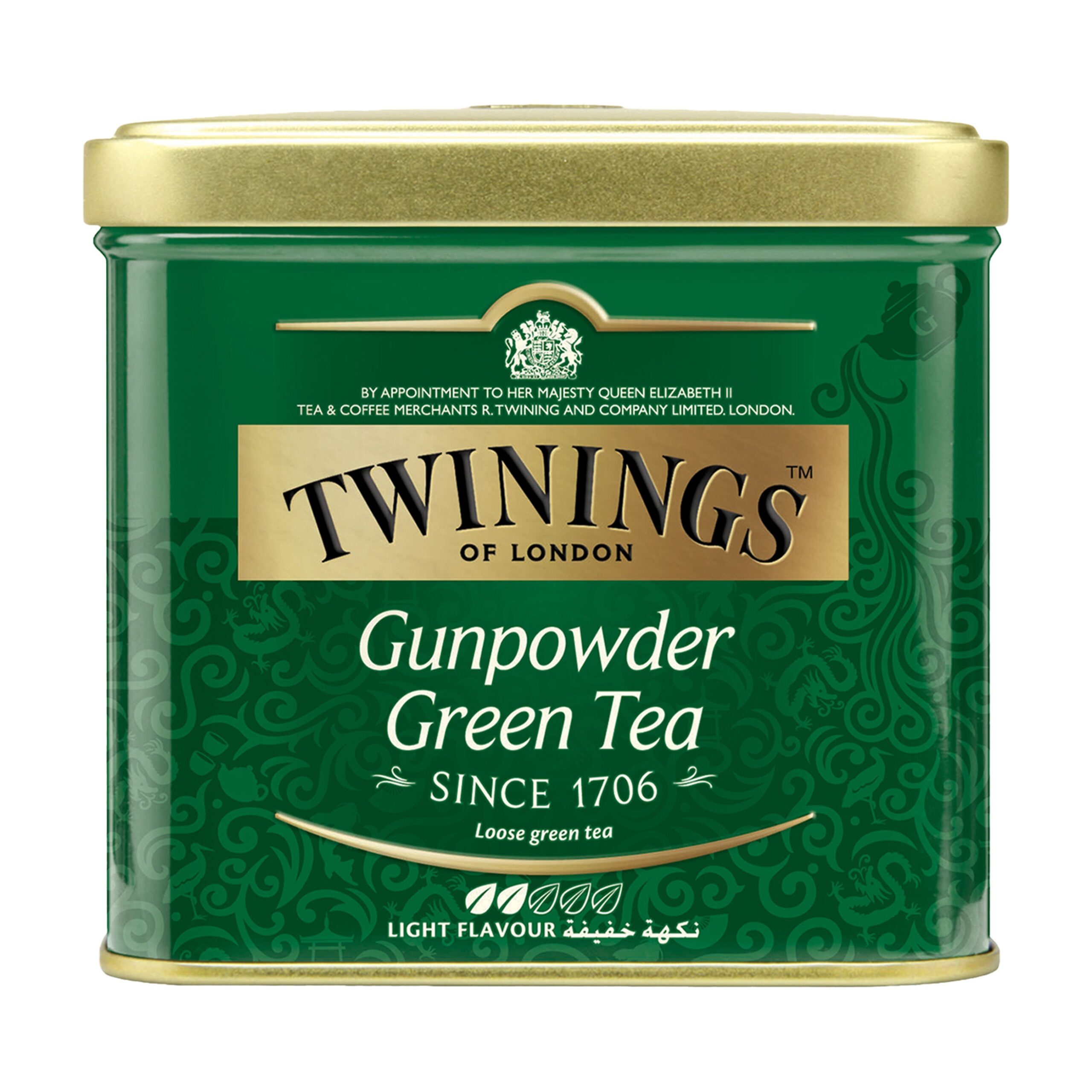 TWININGS LOOSE TEA GREEN TEA GUN POWDER TIN 200G