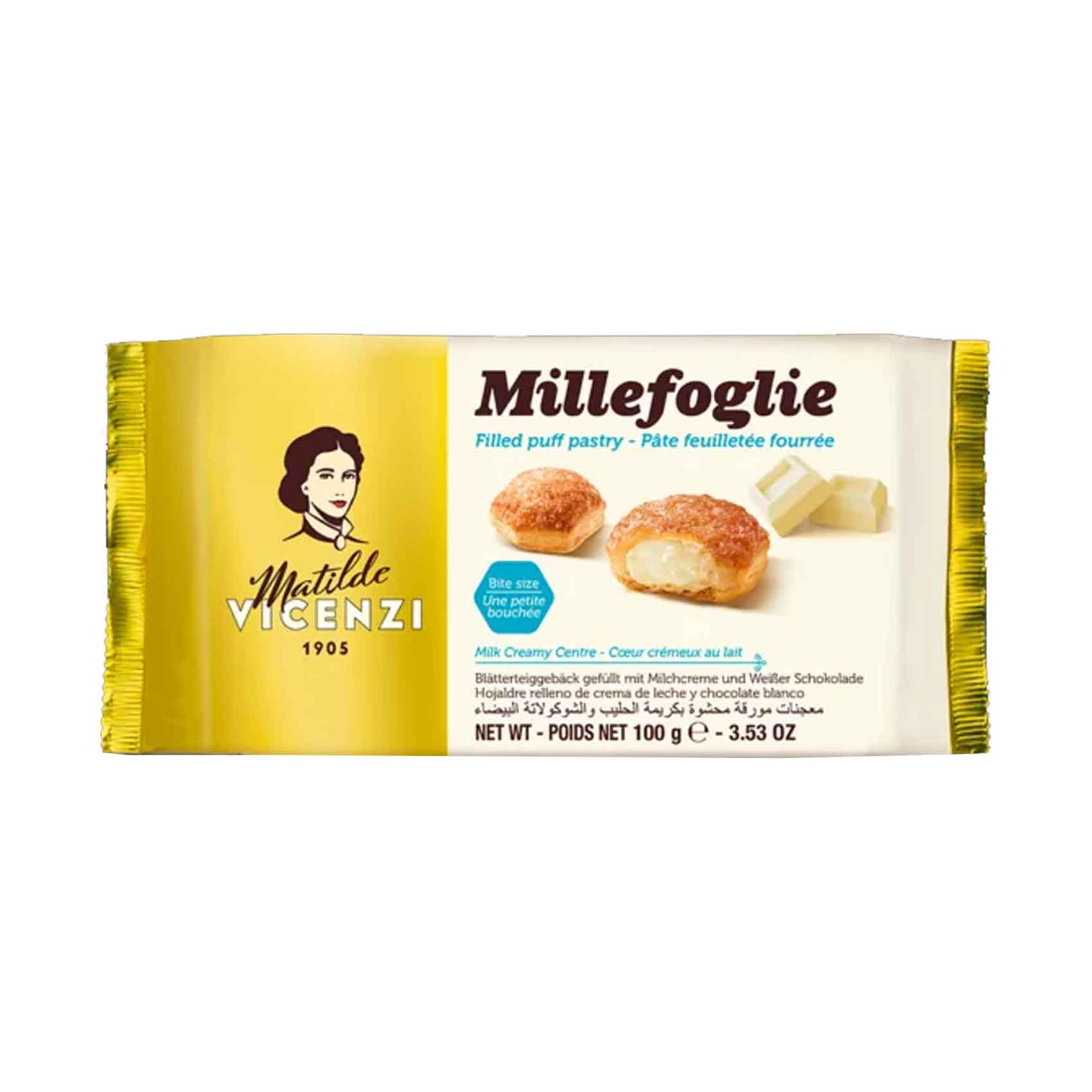 VICENZI MILLEFOGLIE PUFF PASTRY  MILK CREAM FILL 100G