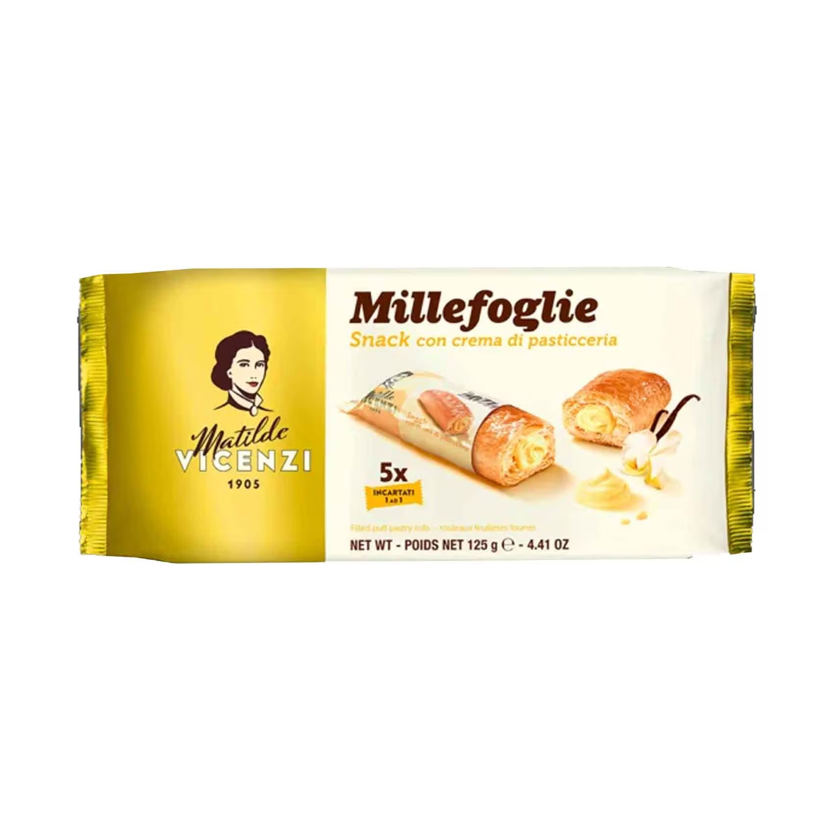 VICENZI MILLEFOGLIE SNACK PASTRY CREAM 125G