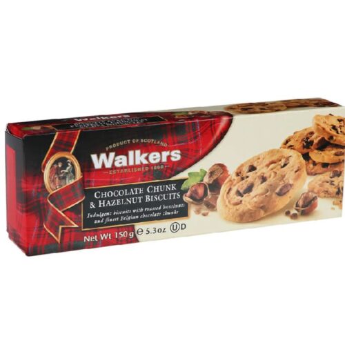 WALKERS CHOCO CHUNK & HAZELNUT BISCUITS 150G