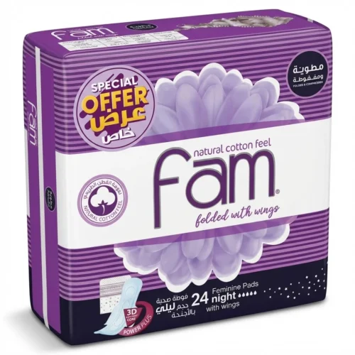 FAM FEMININE PADS NIGHT WITH WINGS 24S