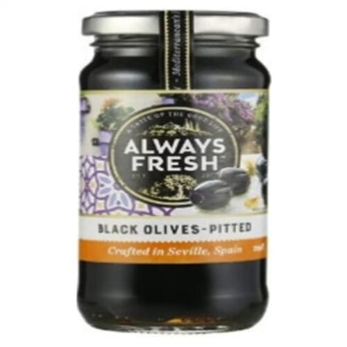 ALWAYS FRESH PITTED BLACK OLIVES 220G