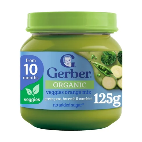 GERBER BABY FOOD ORGANIC GREEN PEAS BROCCOLI AND ZUCCHINI  125GM